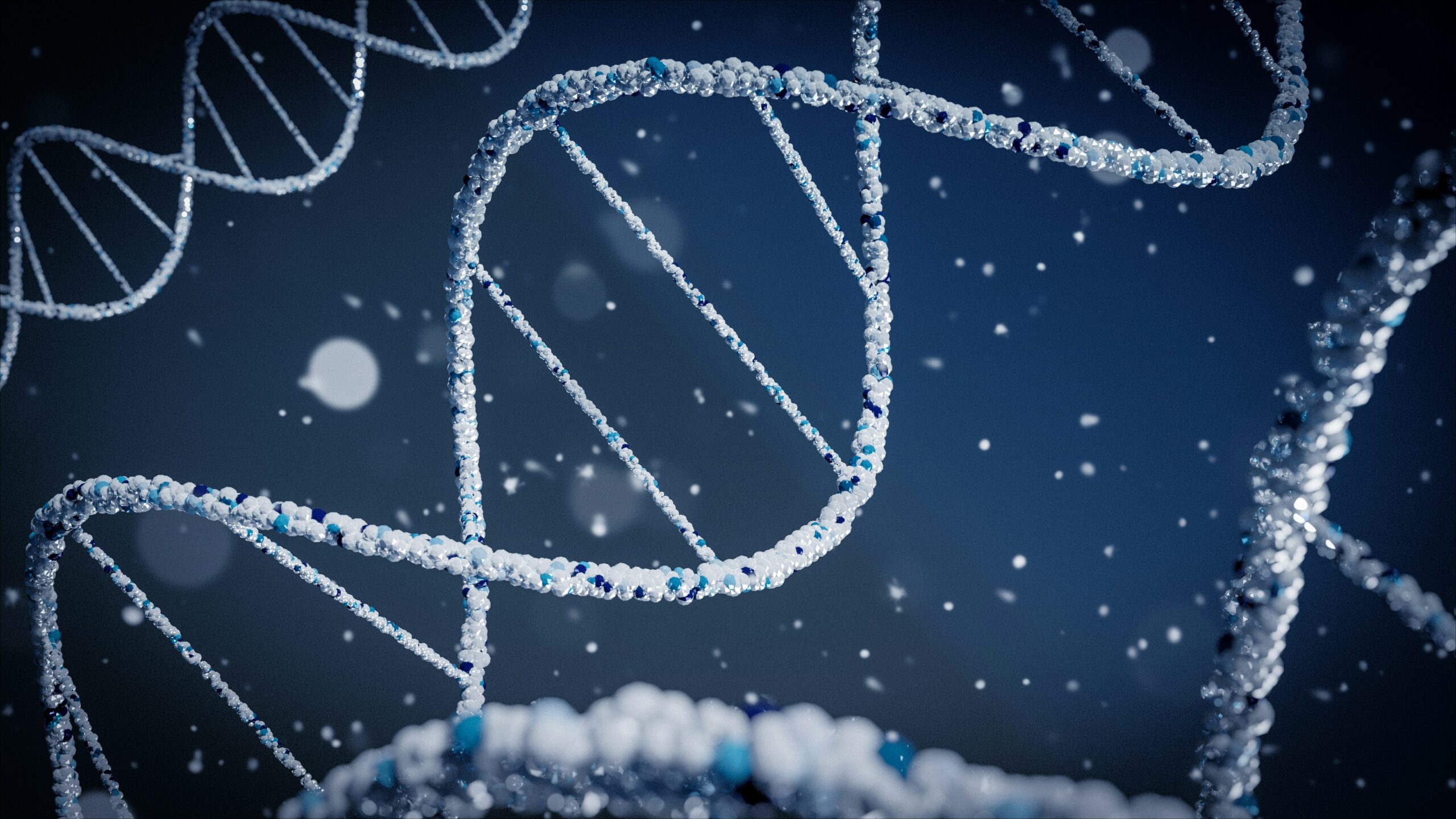 DNA Helix in £D - white/blue in dark blue background
